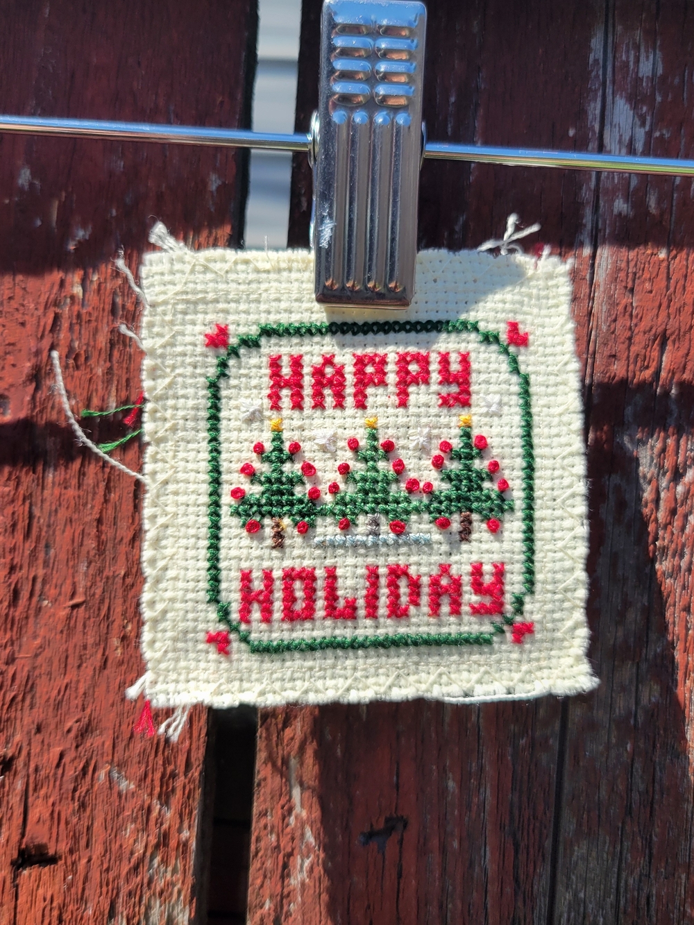 Lot Of 3 Small Handmade Vintage Cross Stitch Christmas Decor Cottagecore Holiday